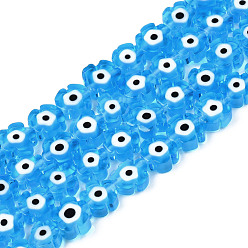 Темно-Голубой Бусы лэмпворк ручной работы, цветок с сглаза, глубокое синее небо, 6~7x6~7.5x3 мм, отверстие : 0.7 мм, около 63~65 шт / нитка, 15.75 дюйм ~ 15.94 дюйм (40~40.5 см)