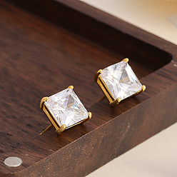 Золотой Элегантные квадратные серьги-гвоздики с прозрачным кубическим цирконием, золотые, 925 мм