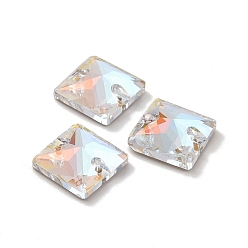 Light Crystal AB Square Shape Sew on Rhinestone, K5 Glass Rhinestone, 2-Hole Link, Plated Flat Back, Sewing Craft Decoration, Light Crystal AB, 12x12x4.5mm, Hole: 1mm