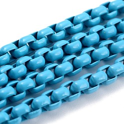 Темно-Голубой Экологически чистые латунные цепочки ручной работы, окрашенные распылением, пайки, с катушкой, глубокое синее небо, 4x4 мм, 32.8 футов (10 м) / рулон