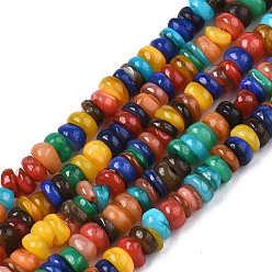 Colorful Natural Freshwater Shell Beads Strands, Dyed, Flat Round, Colorful, 3.5~4x0.5~2.5mm, Hole: 0.6mm, about 210~215pcs/strand, 14.76 inch~15.20 inch(38cm~38.6cm)