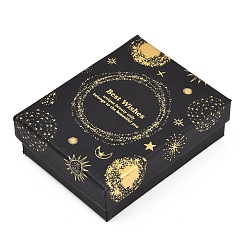 Rectangle Золотые штампованные картонные коробки для ювелирных изделий, с губкой внутри, для колец, маленькие часы, , Серьги, Браслеты, чёрные, прямоугольные, 9x7x3.05 см