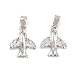 Платина Латунные микропаве прозрачные подвески с фианитом, прелести самолета, платина, 15x12.5x3.5 мм, отверстие : 5x2.5 мм