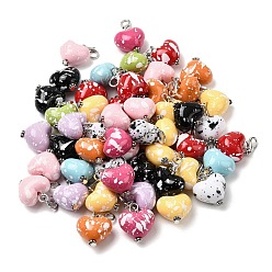 Платина Подвесные украшения в форме сердца из непрозрачного акрила, окрашенные распылением, Сплав с застежками когтя омара, платина, 25.5 мм