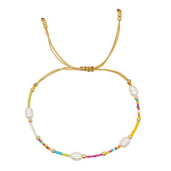 Разноцветный Стеклянные бусины плетеные бусины браслеты для женщин, с имитацией жемчуга, красочный, внутренний диаметр: 6-7/8 дюйм (17.5 см)