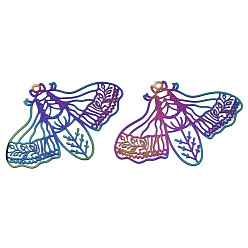 Rainbow Color Ion Plating(IP) 201 Stainless Steel Filigree Pendants, Etched Metal Embellishments, Bee, Rainbow Color, 32x44x0.3mm, Hole: 1.6mm