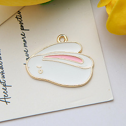 Rabbit Alloy Enamel Pendant, Golden, for Easter, Rabbit Pattern, 23x27mm
