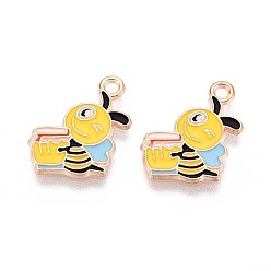 Золотистый Подвески из эмали и сплава, очарование пчел, золотой свет, золотые, 17.5x15.5x1 мм, отверстие : 1.6 мм