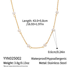 Настоящее золото 18K Минималистичные ожерелья из натурального пресноводного жемчуга «картофель» 304 из нержавеющей стали для женщин, цветочный белый, реальный 18 k позолоченный, 16.93 дюйм (43 см)