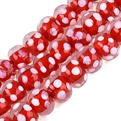 Carmesí Hilos de abalorios de murano hechos a mano, talón en grano, rondel y lunares, carmesí, 11~13x8~9.5 mm, agujero: 0.8~1.6 mm, sobre 40~41 unidades / cadena, 13.78~14.37 pulgada (35~36.5 cm)