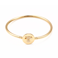 Clear Rack Plating Brass Micro Pave Cubic Zirconia Bangles, Real 18K Gold Plated Flat Round with Girl Clasp Bangles, Long-Lasting Plated, Cadmium Free & Lead Free, Clear, Inner Diameter: 2-1/4 inch(5.6cm)