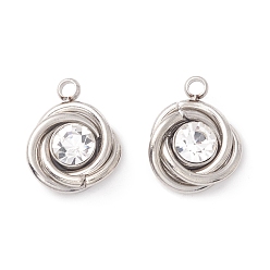 Нержавеющая Сталь Цвет 201 подвески из нержавеющей стали, со стеклянными стразами, трициклический, цвет нержавеющей стали, 14x11x5 мм, отверстие : 1.8 мм