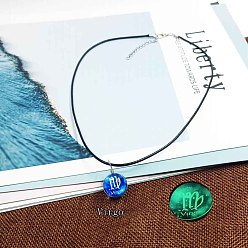 Дева Ожерелья из цинкового сплава и светящегося синего стекла с подвеской в виде созвездия, черные вощеные шнуры, платина, Дева, 15.75 дюйм (40 см)