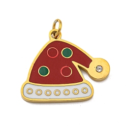 Hat Рождественская тема ионного покрытия (IP) 304 подвески из нержавеющей стали, с эмалью и кольцом для прыжков, золотые, шляпа, 15x18x1.5 мм, отверстие : 2.5 мм