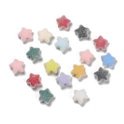 Звезда Флокированные непрозрачные акриловые бусины, разноцветные, звезда, 15x15.5x7.5 мм, отверстие : 3.5 мм