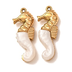 Golden 304 Stainless Steel & Resin Pendants, Sea Horse Charm, Golden, 37x14x7mm, Hole: 2mm