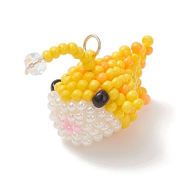 Золотистый Подвески в виде рыб-фонарей из стеклянных бус, с 304 кольцами из нержавеющей стали, золотые, 17~21x27~31.5x17~18 мм, отверстие : 3 мм