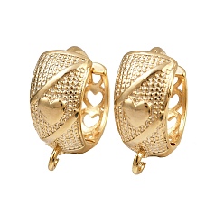 Настоящее золото 24K Латунная фурнитура для хооп серег, без кадмия и без свинца, сердце, реальный 24 k позолоченный, 15x13.5x7 мм, отверстие : 1.4 мм, штифты : 1 мм