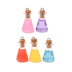 (52) Непрозрачная лаванда Прозрачные смоляные подвески, бутылка с зельем, с платиновыми тоновыми железными петлями, разноцветные, 31~33x15.5~16 мм, отверстие : 2 мм