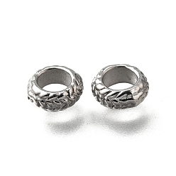 Нержавеющая Сталь Цвет 304 из нержавеющей стали гофрированные бусы, рондель, анти-тускнение, цвет нержавеющей стали, 8x4 мм, отверстие : 4 мм