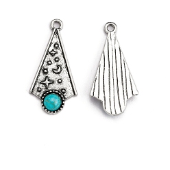 Треугольник Синтетические бирюзовые подвески, с фурнитурой сплавочной тибетского стиля, треугольные, 33x16 мм