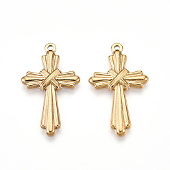 Настоящее золото 18K 304 подвески из нержавеющей стали, ионное покрытие (ip), крест прелести, реальный 18 k позолоченный, 25x15x2 мм, отверстие : 1 мм