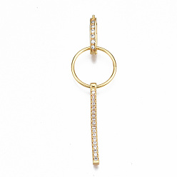 Plaqué 18K Or Véritable Fermoirs emboîtables en zircone cubique transparent micro pave, sans nickel, réel 18 k plaqué or, Longueur 63mm, anneau: 18x1.5 mm, diamètre intérieur: 15.5 mm, pendentifs: 34.5x2.5x3 mm, Trou: 1.2mm, fermoirs: 16x9x2.5 mm, Trou: 0.7mm, diamètre intérieur: 5.5x11.5 mm