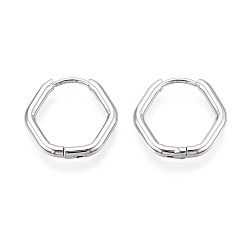 Нержавеющая Сталь Цвет Серьги из 304 нержавеющей стали, шестиугольник, цвет нержавеющей стали, 15.5x16x2 мм