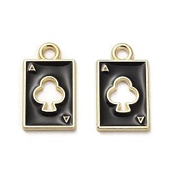 Черный Подвески из эмалевого сплава с покрытием из легкого золота, прямоугольник с узором треф, чёрные, 18.5x10.5x1 мм, отверстие : 2 мм