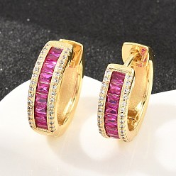 Fuchsie Messing-Mikro pflastern Zirkonia Creolen, Bleifrei und cadmium frei, Gestell, langlebig überzogen, echt 18 k vergoldet, Fuchsie, 20x6 mm