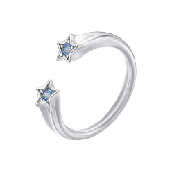 Васильковый Латунные микропаве кубические цирконии манжеты открытые кольца для женщин, звезда, платина, васильковый, 17 мм