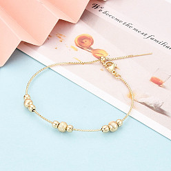 Настоящее золото 18K Регулируемые браслеты-слайдеры из латунных бусин для женщин, круглые, реальный 18 k позолоченный, внутренний диаметр: 2-3/8 дюйм (6 см)