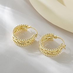 Золотой Латунные серьги обруча, ткать текстуру, золотые, 23 мм