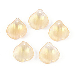 Лимонный шифон Подвески из прозрачного стекла с лепестками, два тона, с золотой порошок, лимонный шифон, 17x17.5x6 мм, отверстие : 1.2~1.4 мм