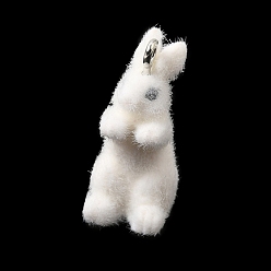 Кролик Флокированные подвески из непрозрачной смолы, с платиновыми тоновыми железными петлями, белые, очарование кролика, 25x11x14 мм, отверстие : 2 мм