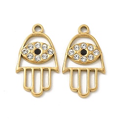 Hamsa Hand 304 из нержавеющей стали горный хрусталь подвески, золотые, хамса рука, 25x14x2 мм, отверстие : 2 мм