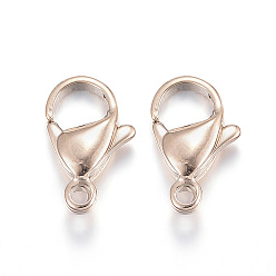 Rose Gold Ion Plating(IP) 304 Stainless Steel Lobster Claw Clasps, Rose Gold, 12x7x3.5mm, Hole: 1.5mm