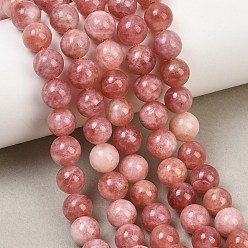 Indian Red Natural Dyed White Jade Beads Strands, Smooth Round, Indian Red, 8mm, Hole: 1mm, about 46pcs/strand, 14.96''(38cm)