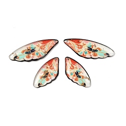 Оранжевый 4 шт 4 стили прозрачные подвески из эпоксидной смолы, крыло с цветочным узором, с пайетками и золотой фольгой, оранжевые, 29~39x14 ~ х 2.5 мм, отверстие : 1 мм