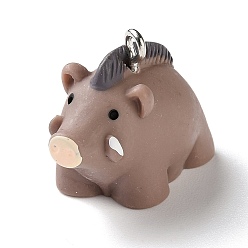 Свинья Подвески из анималистичной смолы, с железной платиной петлей, свинья, 22x12.5x25 мм, отверстие : 2 мм