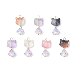 Золотой 7 кулоны лэмпворк ручной работы, форма кошки, со стеклом, золотые, 31.5x14x12 мм, отверстие : 2.5 мм