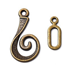 Antique Bronze Tibetan Style Alloy Hook Clasps, For Leather Cord Bracelets Making, Vortex, Lead Free and Nickel Free and Cadmium Free, Antique Bronze, Vortex: 26x13mm, Bar: 16.5mm, Hole: 3.5mm