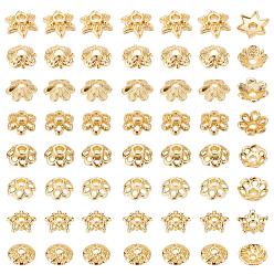 Настоящее золото 18K 160 шт 8 стиль стойка покрытие сплав цветок бусины колпачки, 6-лепесток, без свинца и без кадмия, долговечный, реальный 18 k позолоченный, 20 шт / стиль