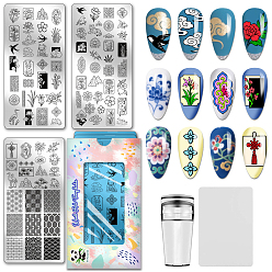 Mixed Shapes Шаблоны для нейл-арта своими руками из нержавеющей стали, шаблонный инструмент, прямоугольные, разнообразные, 12x6 см, 3 шт / комплект