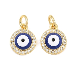 Real 18K Gold Plated Brass Micro Pave Clear Cubic Zirconia Charms, with Blue Enamel, Evil Eye Charms, Real 18K Gold Plated, 12x9x3.5mm, Hole: 3.5mm