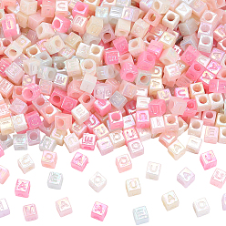 Mixed Color 1000Pcs Plastic Beads, Imitation Jelly, Cube with Letter, AB Color Plated, Mixed Color, 6x6x6mm, Hole: 3.5mm