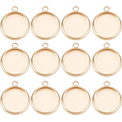 Real 18K Gold Plated 24Pcs Brass Pendant Cabochon Settings, Plain Edge Bezel Cups, Flat Round, Nickel Free, Real 18K Gold Plated, Tray: 12mm, 16x13.5x3.5mm, Hole: 1.5mm