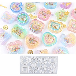 Белый Силиконовые формы для зыбучих песков, для уф-смолы, изготовление изделий из эпоксидной смолы, плоско-круглые, голова кролика, бабочка, Медведь 'головы, квадратный, сердце, Луна и звезды, белые, 221x106x12 мм, внутренний диаметр: 39.5~49 мм