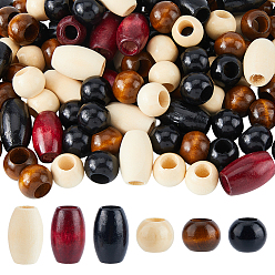 (52) Непрозрачная лаванда Деревянные бусины, бусины с большим отверстием, рондель/бочка, разноцветные, 18.5~30x15~20 мм, отверстие : 8.5~10.5 мм, 135 шт / комплект