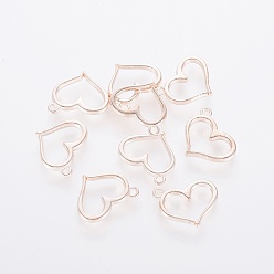 Rose Gold Brass Pendants, Heart, Rose Gold, 13x15x2mm, Hole: 1mm